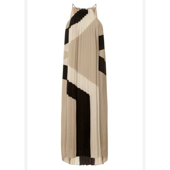 Tibi Revolve Maritime Border Midi Dress Size 0 NWT Ecru Multi Pleated Silk - Picture 3 of 16